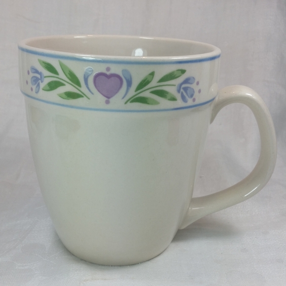 Tienshan Stoneware Laurel Hearts MUG Off white Flower Pot Shape 16 oz Cup - Picture 2 of 12